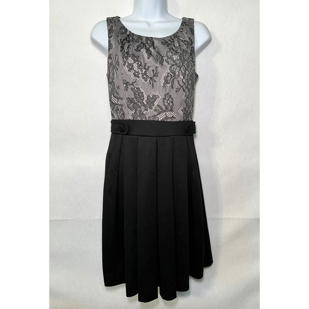 Elle Womens Black Faux Lace Gothic Chic Pleated and Flare Cocktail Dress‎ Sz 2